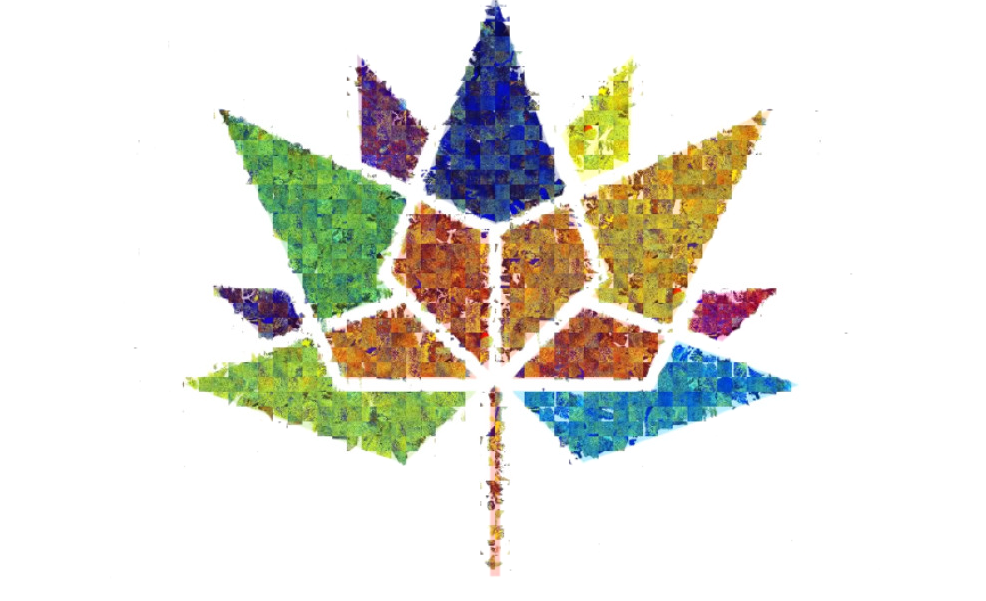 Célébrons le 150e anniversaire du Canada : le logo officiel de Canada 150 créé avec des parties de la mosaïque du Canada produite à l'aide images prises par RADARSAT-2.