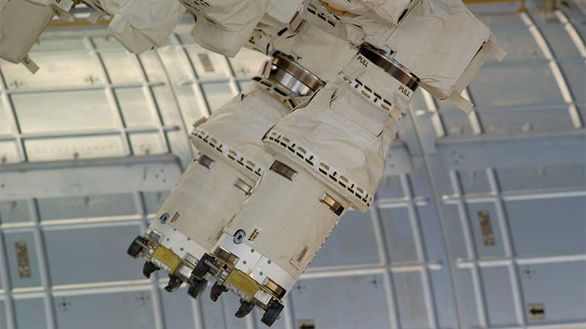 The end effectors of Dextre's two arms at rest