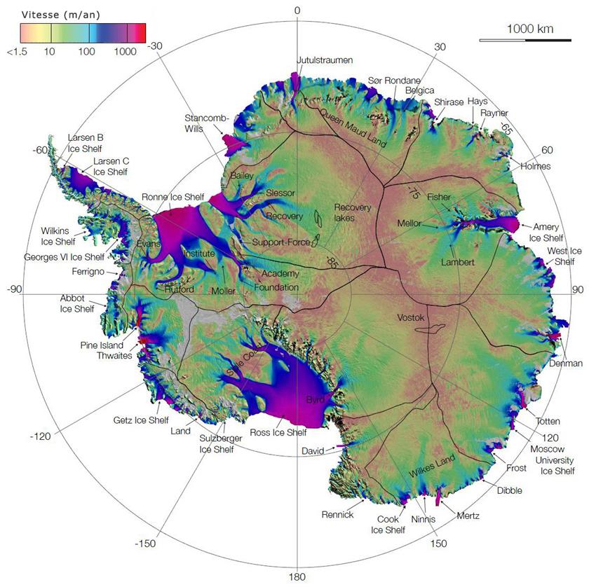 Image de l'écoulement glaciaire en Antarctique