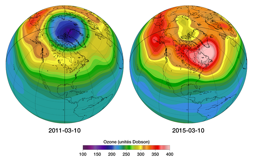 Illustration du premier trou dans la couche d'ozone au-dessus du Canada