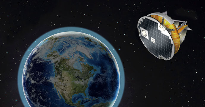 Illustration of a CubeSat and a map of Canada