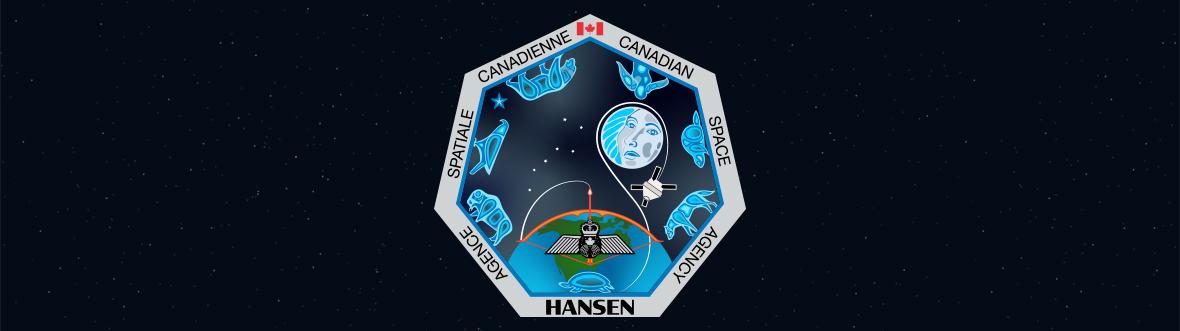 Un heptagone avec un insigne d'astronaute et divers symboles d'animaux. Le nom Hansen est écrit au bas en majuscules.